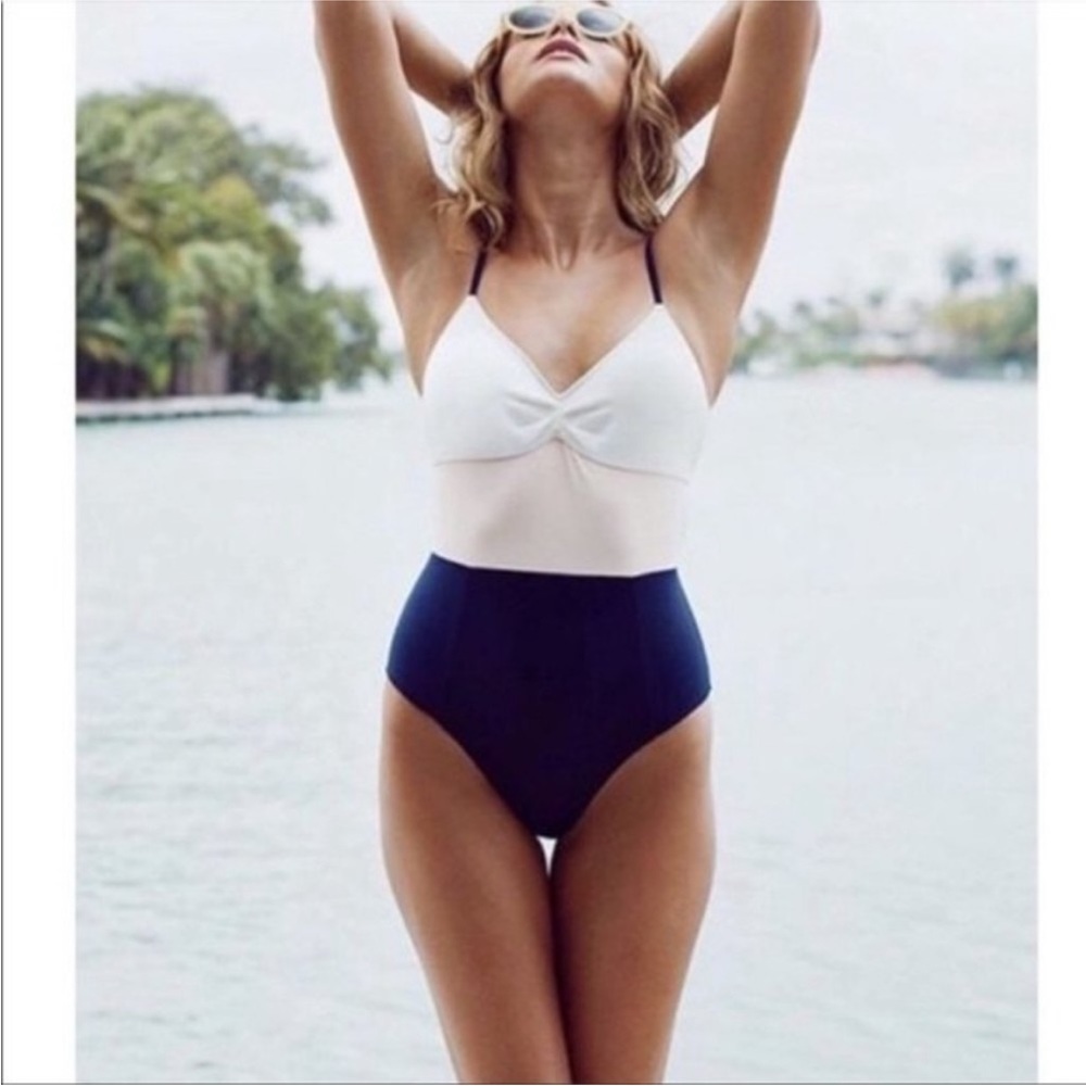 HUGE SALE! Lively The One Piece Colorblock Swimsuit in White/Pink/Soft Navy S